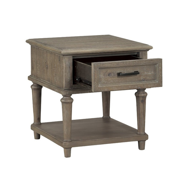 English Elm End Table and Sofa Set Acacia Veneer Driftwood Finish with Drawer and Open Shelf B011S04532