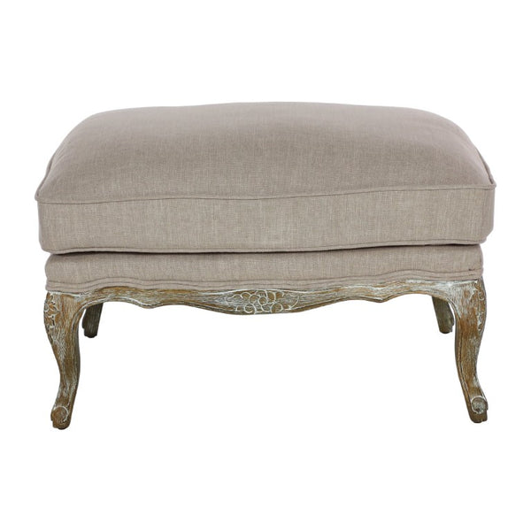 English Elm Accent Chair and Ottoman Set with Rattan Back Carved Wood Frame Feather Down Cushions B011S04533