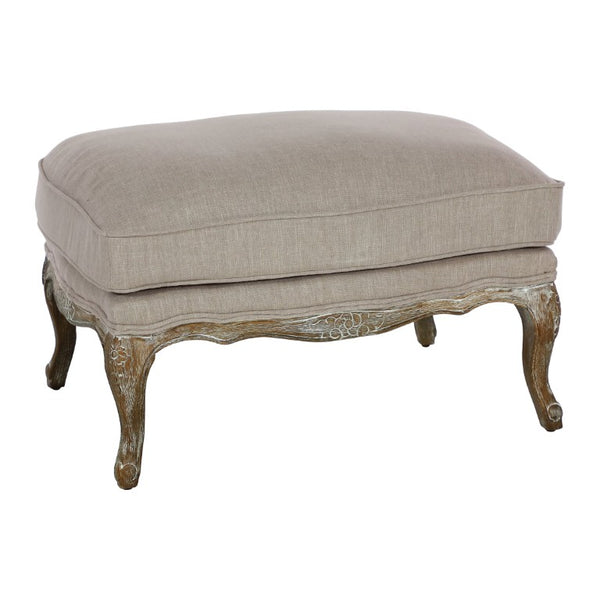 English Elm Accent Chair and Ottoman Set with Rattan Back Carved Wood Frame Feather Down Cushions B011S04533