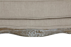 English Elm Accent Chair and Ottoman Set with Rattan Back Carved Wood Frame Feather Down Cushions B011S04533