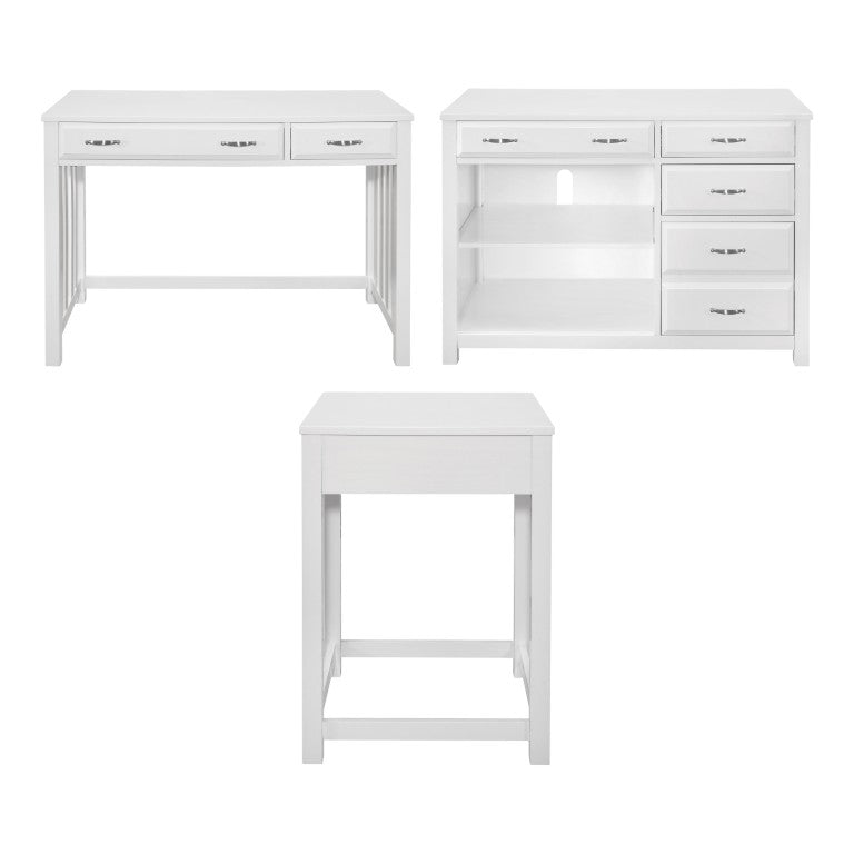 English Elm Desk, Credenza and Corner 3 Piece Home Office Set in Clean White Wood Finish B011S04538
