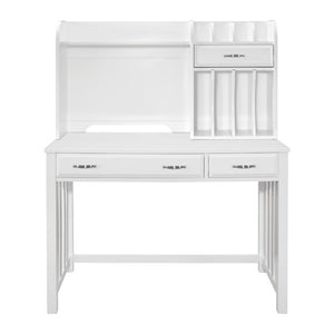 English Elm Desk, Credenza and Corner 3 Piece Home Office Set in Clean White Wood Finish B011S04538