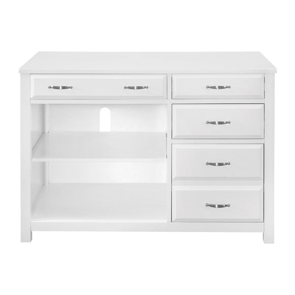 English Elm Desk, Credenza and Corner 3 Piece Home Office Set in Clean White Wood Finish B011S04538