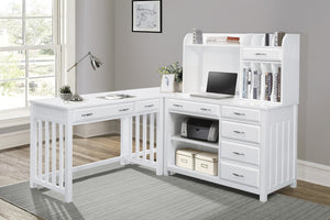 English Elm Desk, Credenza and Corner 3 Piece Home Office Set in Clean White Wood Finish B011S04538