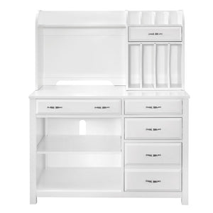 English Elm Desk, Credenza and Corner 3 Piece Home Office Set in Clean White Wood Finish B011S04538