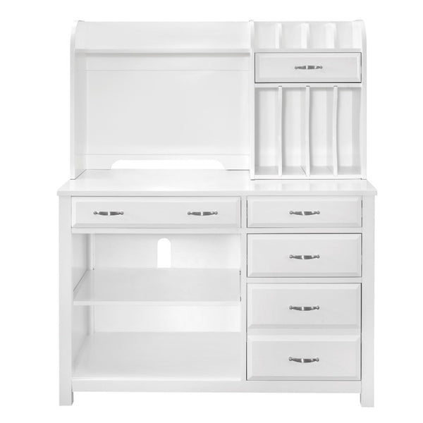 English Elm Desk, Credenza and Corner 3 Piece Home Office Set in Clean White Wood Finish B011S04538
