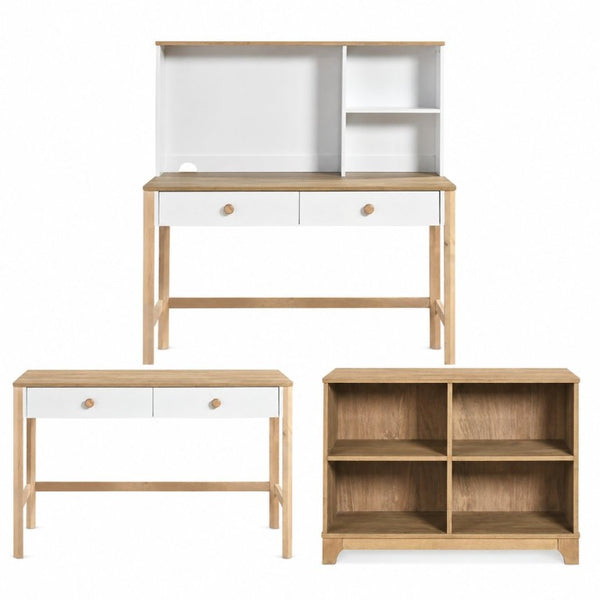English Elm Hutch, Writing Desk and Bookcase Set Scandinavian Style Home Office Storage Solution B011S04540