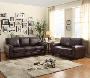 English Elm Modern Retro Two Piece Faux Leather Sofa Set with Solid Wood Frame for Living Rooms Dark Brown B011S04544