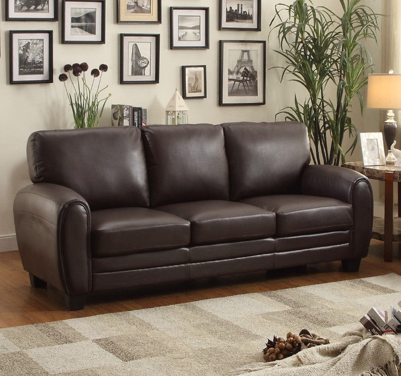 English Elm Modern Retro Two Piece Faux Leather Sofa Set with Solid Wood Frame for Living Rooms Dark Brown B011S04544