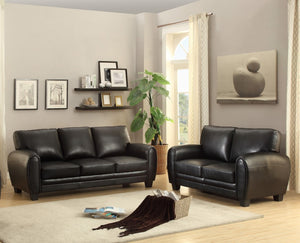 English Elm Modern Retro Two Piece Faux Leather Sofa Set with Solid Wood Frame for Living Rooms Black B011S04545