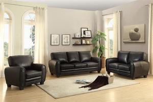 English Elm Modern Three Piece Faux Leather Sofa Set with Foam Seats and Retro Wood Leg Detail B011S04546