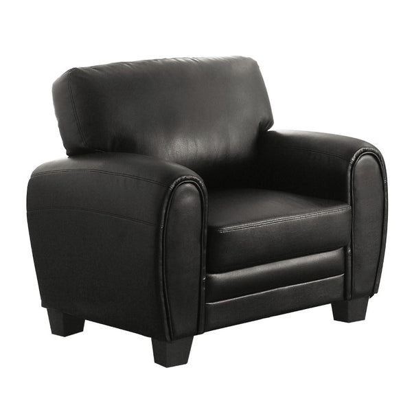 English Elm Modern Three Piece Faux Leather Sofa Set with Foam Seats and Retro Wood Leg Detail B011S04546