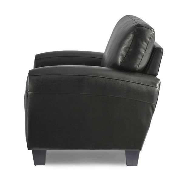 English Elm Modern Three Piece Faux Leather Sofa Set with Foam Seats and Retro Wood Leg Detail B011S04546