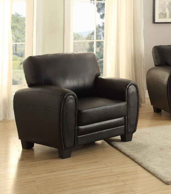 English Elm Modern Three Piece Faux Leather Sofa Set with Foam Seats and Retro Wood Leg Detail B011S04546