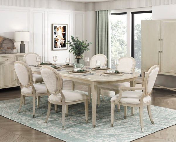 English Elm 9Pc Light Oak Extendable Dining Set Chenille Upholstered Armchairs Modern Room B011S04547