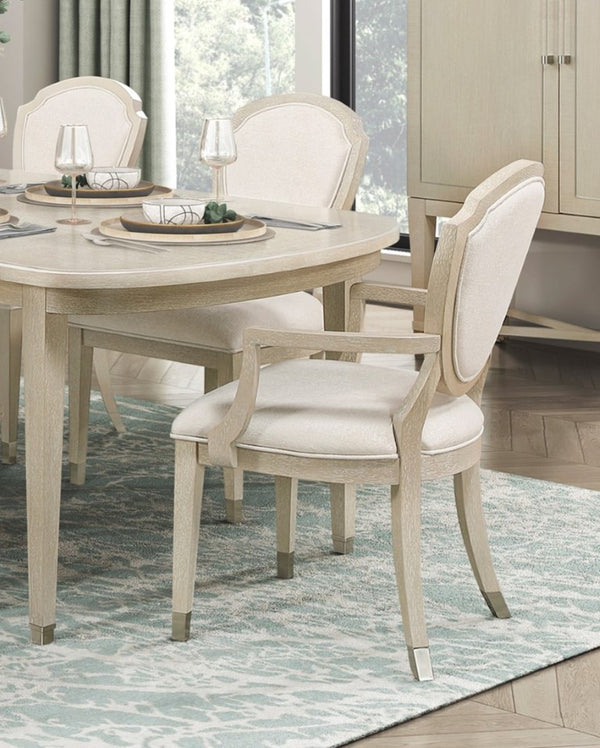 English Elm 7Pc Light Oak Extendable Dining Set with Chenille Upholstered Armchairs and Side Chairs B011S04548