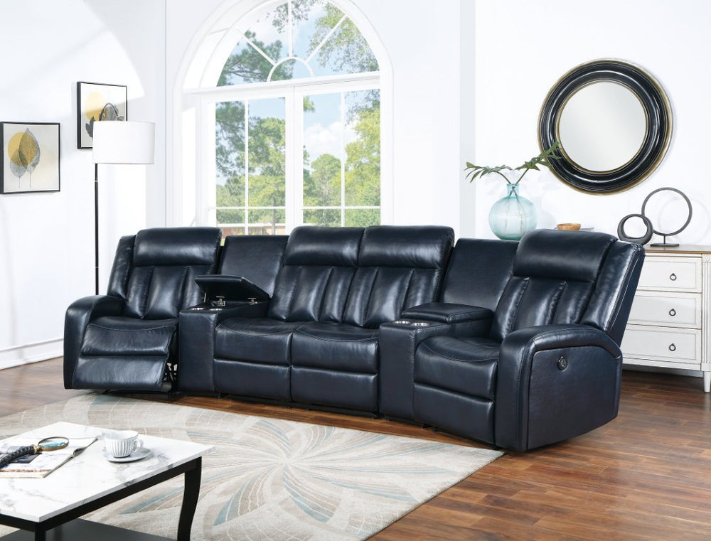 English Elm Home Theatre Five Piece Reclining Sectional in Gel Leatherette with USB and Cup Holders B011S04549