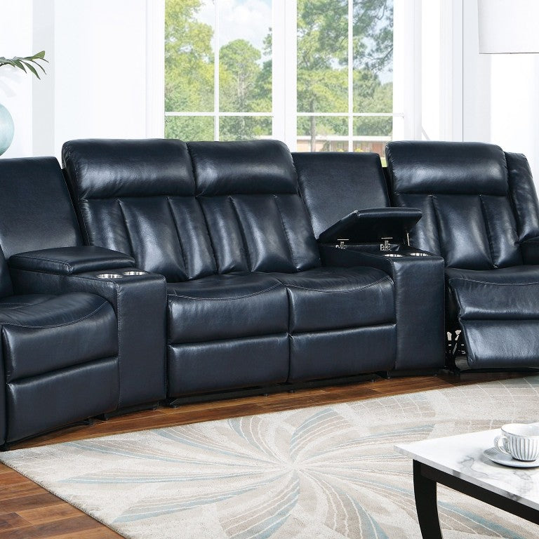 English Elm Home Theatre Five Piece Reclining Sectional in Gel Leatherette with USB and Cup Holders B011S04549