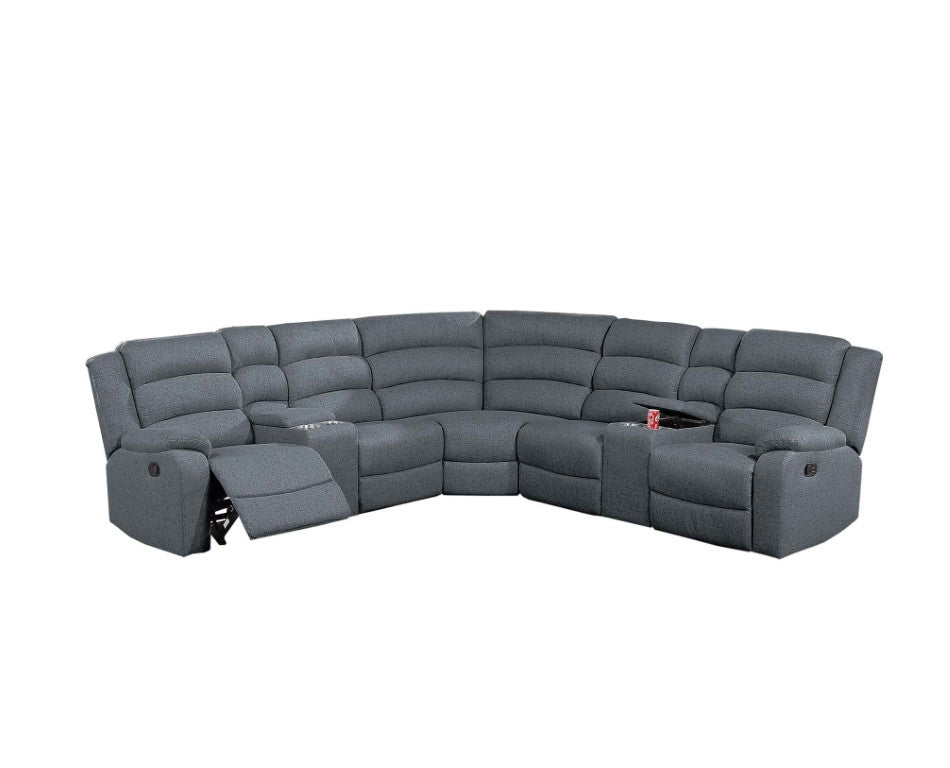 English Elm Manual Reclining Three Piece Sectional with Consoles in Textured Charcoal Fabric B011S04551