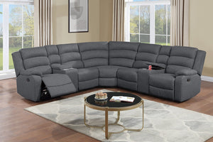 English Elm Manual Reclining Three Piece Sectional with Consoles in Textured Charcoal Fabric B011S04551