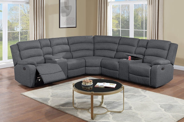 English Elm Manual Reclining Three Piece Sectional with Consoles in Textured Charcoal Fabric B011S04551