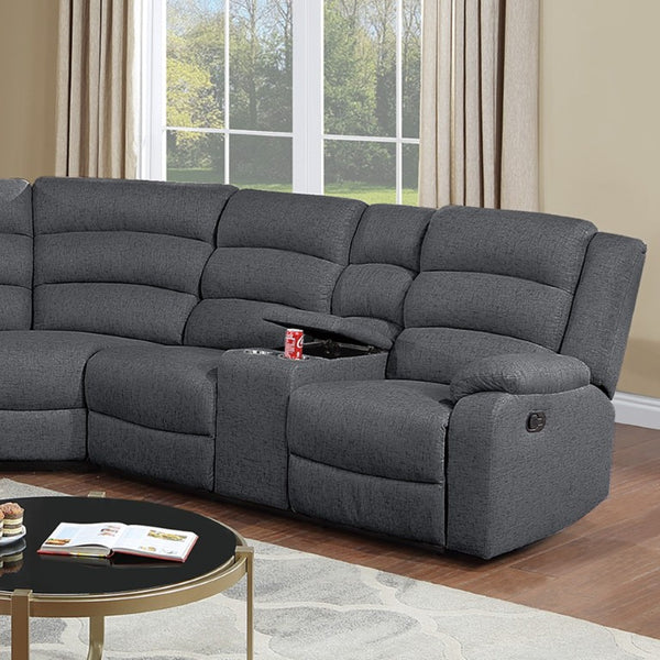 English Elm Manual Reclining Three Piece Sectional with Consoles in Textured Charcoal Fabric B011S04551