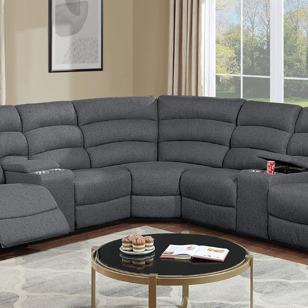 English Elm Manual Reclining Three Piece Sectional with Consoles in Textured Charcoal Fabric B011S04551