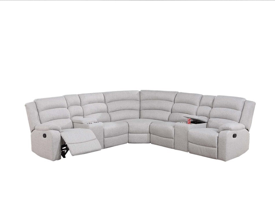 English Elm Manual Reclining Three Piece Sectional Sofa Set in Neutral Burlap Textured Fabric B011S04552