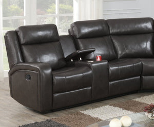 English Elm Brown PU Leather Gel Reclining L-Shaped Sectional with Console and Cup Holders B011S04553