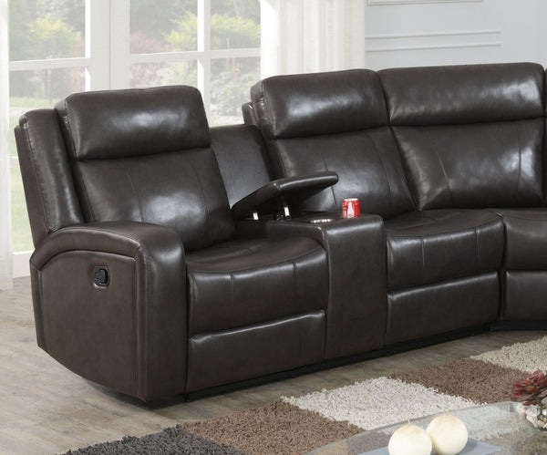 English Elm Brown PU Leather Gel Reclining L-Shaped Sectional with Console and Cup Holders B011S04553
