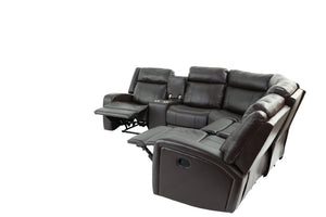 English Elm Brown PU Leather Gel Reclining L-Shaped Sectional with Console and Cup Holders B011S04553