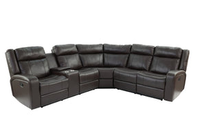 English Elm Brown PU Leather Gel Reclining L-Shaped Sectional with Console and Cup Holders B011S04553