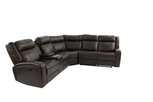 English Elm Brown PU Leather Gel Reclining L-Shaped Sectional with Console and Cup Holders B011S04553