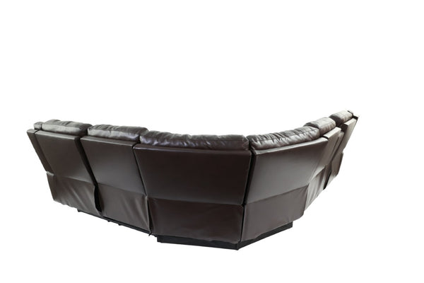 English Elm Brown PU Leather Gel Reclining L-Shaped Sectional with Console and Cup Holders B011S04553