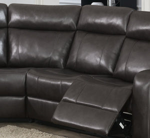 English Elm Brown PU Leather Gel Reclining L-Shaped Sectional with Console and Cup Holders B011S04553