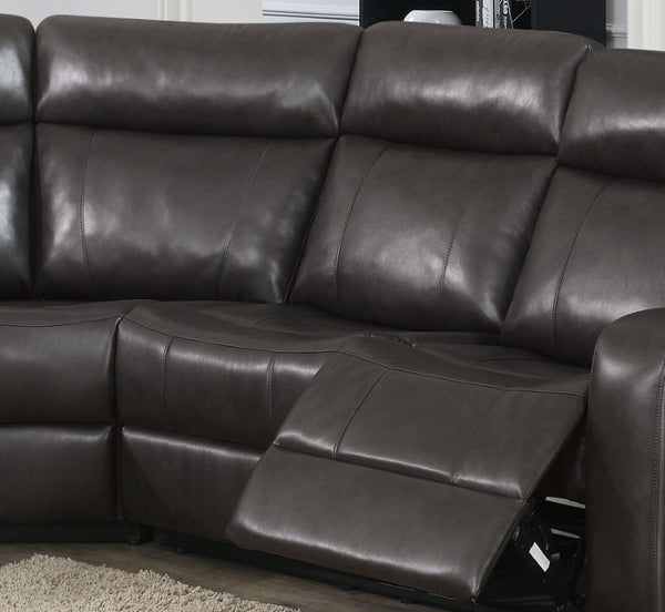 English Elm Brown PU Leather Gel Reclining L-Shaped Sectional with Console and Cup Holders B011S04553
