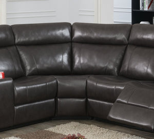 English Elm Brown PU Leather Gel Reclining L-Shaped Sectional with Console and Cup Holders B011S04553