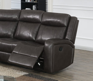 English Elm Brown PU Leather Gel Reclining L-Shaped Sectional with Console and Cup Holders B011S04553
