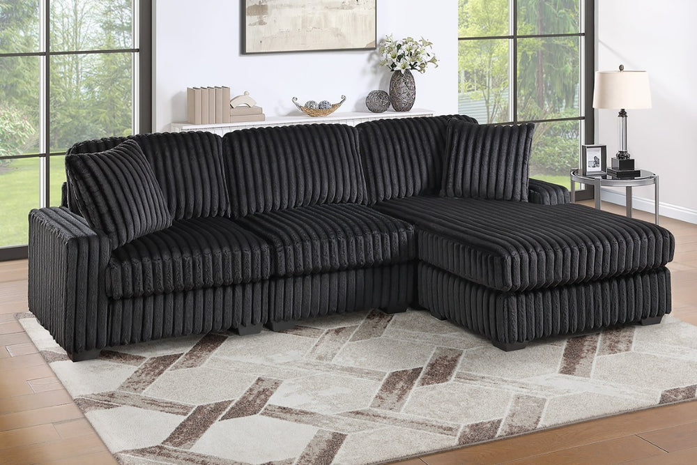 English Elm Onyx Jumbo Corduroy 2 Piece Sectional with Reversible Chaise for Modern Living Rooms B011S04556