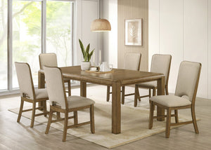 English Elm 7Pc Rustic Plank Table Dining Set with Leaf Extension and Six Upholstered Chairs B011S04558