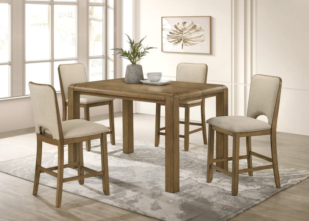English Elm 5Pc Rustic Plank Top Extendable Counter Dining Set with Padded Upholstered Chairs B011S04562
