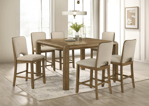 English Elm 5Pc Rustic Plank Top Extendable Counter Dining Set with Padded Upholstered Chairs B011S04562