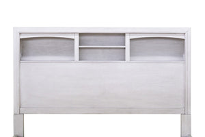 English Elm Antique White Queen Platform Bed Set with LED Headboard Shelves and Under Drawer Storage B011S04564
