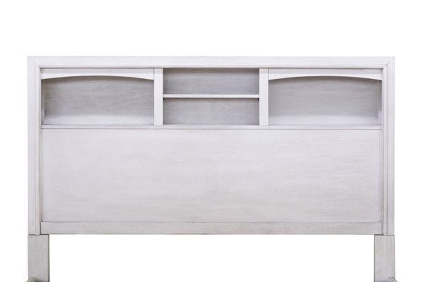 English Elm Antique White Queen Platform Bed Set with LED Headboard Shelves and Under Drawer Storage B011S04564