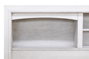 English Elm Antique White Queen Platform Bed Set with LED Headboard Shelves and Under Drawer Storage B011S04564