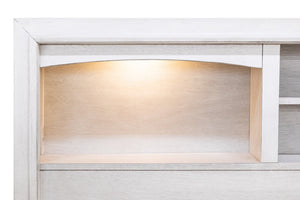 English Elm Antique White Queen Platform Bed Set with LED Headboard Shelves and Under Drawer Storage B011S04564