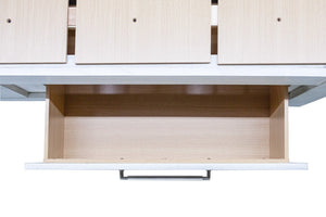 English Elm Antique White Queen Platform Bed Set with LED Headboard Shelves and Under Drawer Storage B011S04564