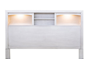 English Elm Antique White King Platform Bed Set with LED Headboard Shelves and Matching Nightstands B011S04565