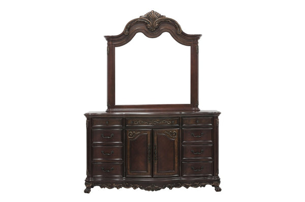 English Elm Queen Sleigh Bed Five Piece Suite Cherry Burl Veneer Traditional Bedroom Collection B011S04571