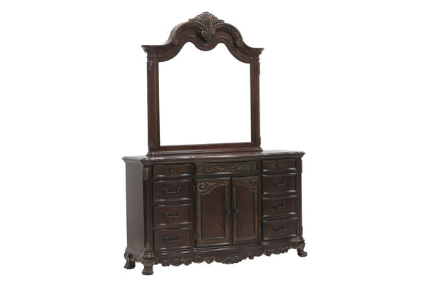 English Elm Queen Sleigh Bed Five Piece Suite Cherry Burl Veneer Traditional Bedroom Collection B011S04571